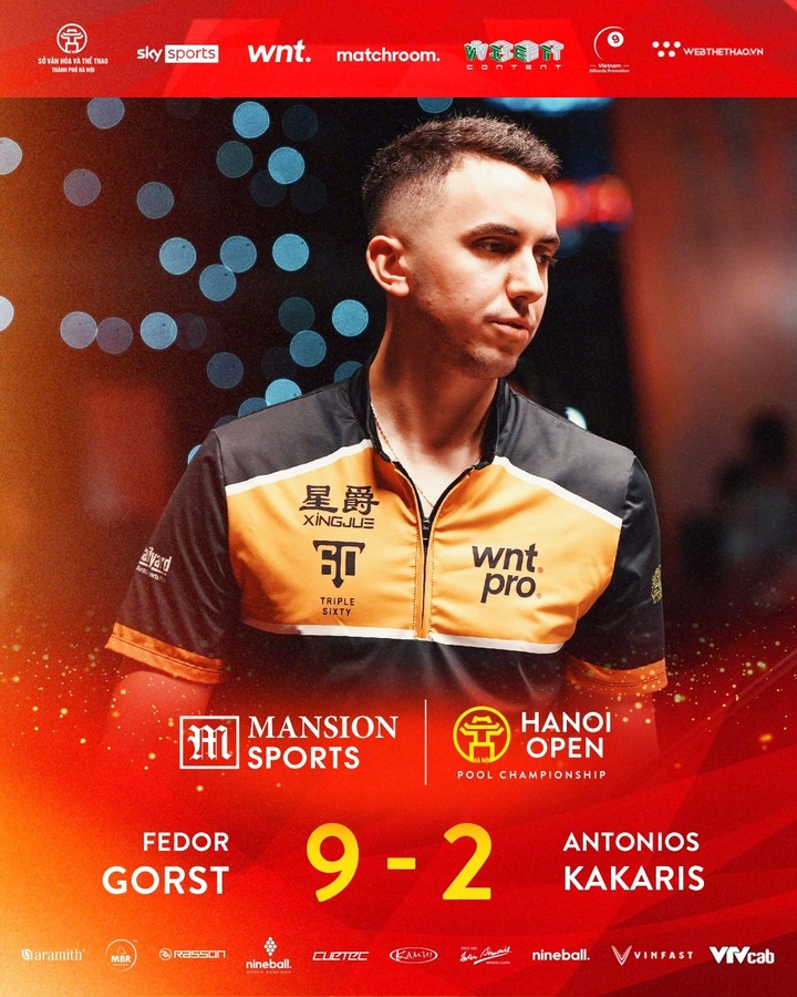 Fedor Gorst thắng dễ Antonios Kakaris với tỉ số 9-2.