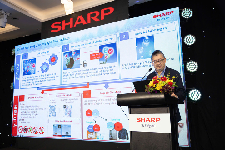 Đại diện Tập đoàn Sharp lần đầu tiên công bố hiệu quả của công nghệ Plasmacluster đối với tài xế bằng những nghiên cứu khoa học cụ thể. (Ảnh: Đại Việt)