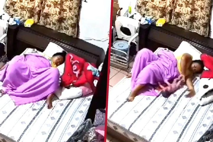 Người giúp việc sinh con trên giường của bà cụ mà cô có nhiệm vụ chăm sóc. (Ảnh: Facebook)