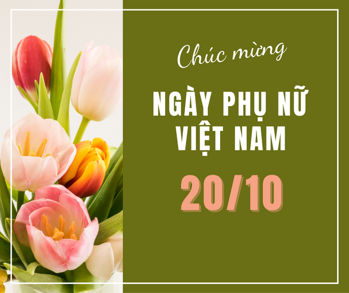 Tấm thiệp tông màu xanh lá chúc mừng ngày Phụ nữ Việt Nam.