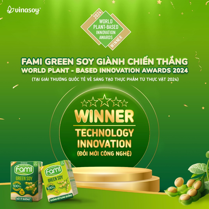 Mới đây, Fami Green Soy xuất sắc giành chiến thắng tại hạng mục “Đổi mới công nghệ - Technology Innovation” tại Giải thưởng Quốc tế về sáng tạo thực phẩm từ thực vật 2024.