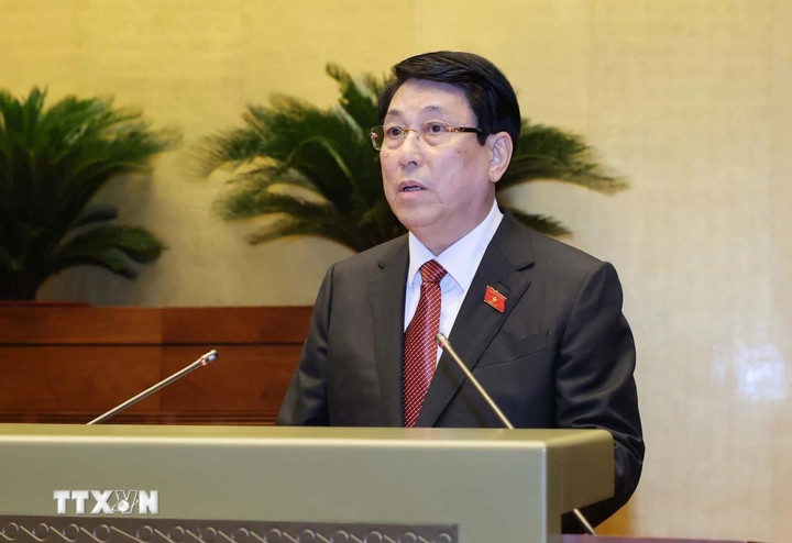 Chủ tịch nước Lương Cường phát biểu nhậm chức trước Quốc hội. (Ảnh: TTXVN)