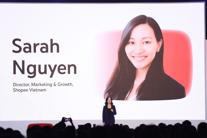 Bà Sarah Nguyen, Giám đốc Marketing và Tăng trưởng, Shopee Việt Nam phát biểu tại sự kiện. (Ảnh: BTC)