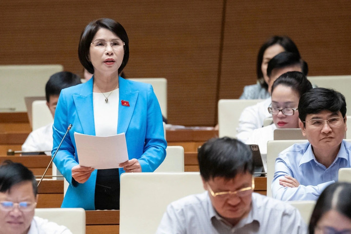 Đại biểu Trần Thị Nhị Hà, nguyên Giám đốc Sở Y tế Hà Nội phát biểu tại thảo luận. (Ảnh: Quốc hội)