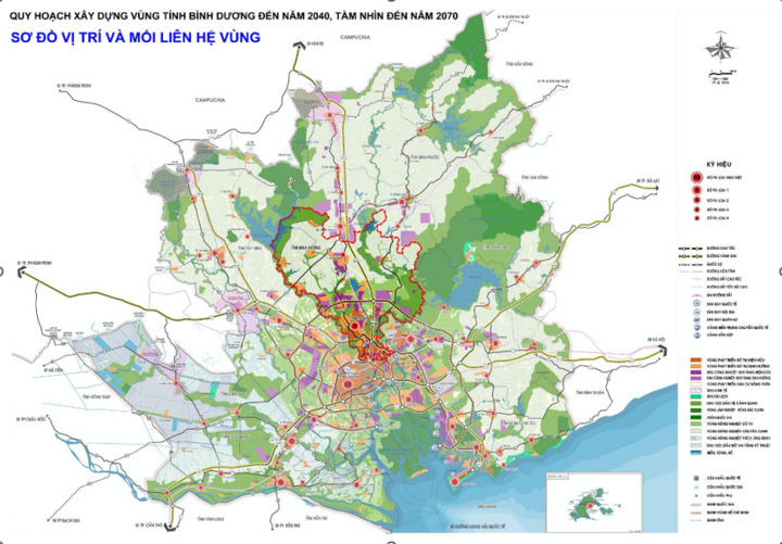 Sơ đồ vị trí và mối liên hệ vùng của Bình Dương.