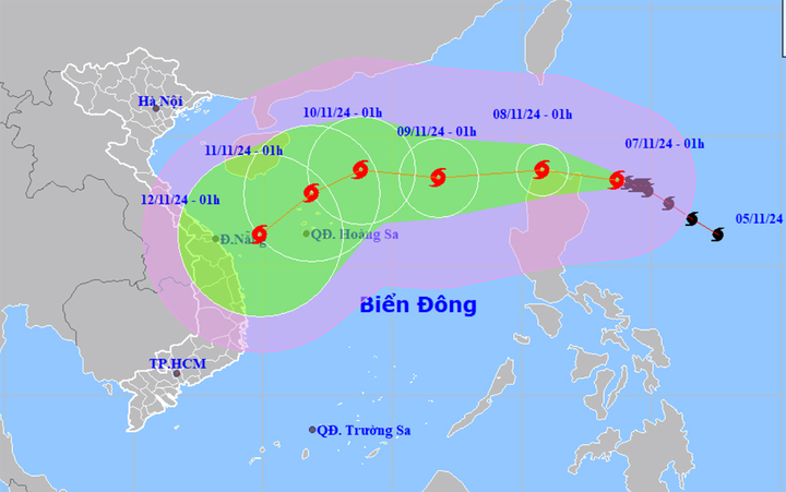 Bão Yinxing đã mạnh lên cấp 15, dự báo ngày 8/11 tiến vào Biển Đông. (Nguồn: NCHMF)