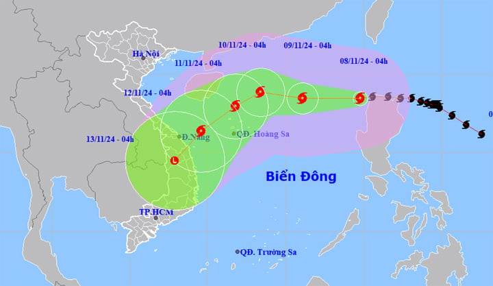 Bão Yinxing mạnh cấp 14 đã đi vào Biển Đông. (Nguồn: NCHMF)