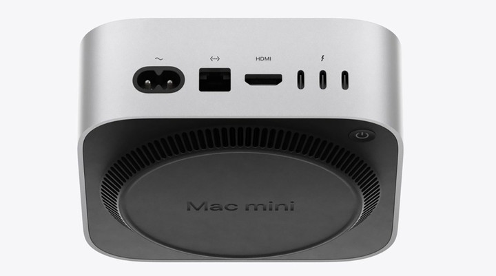 Mac mini M4 có thiết kết nút nguồn nằm phía dưới đáy. (Ảnh: Apple)