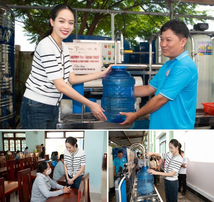 Hoa hậu Thanh Thủy đã lắp đặt máy lọc nước miễn phí cho bà con.