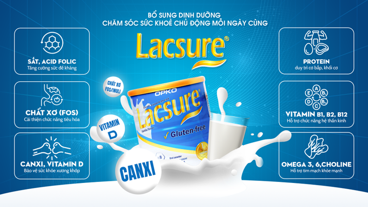 Thực phẩm dinh dưỡng Lacsure hỗ trợ tăng cường sức khoẻ tổng thể nhờ sự kết hợp cân bằng các nhóm dưỡng chất thiết yếu