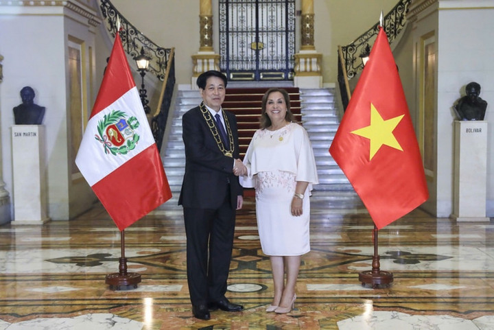 Chủ tịch nước Lương Cường và Tổng thống Peru Dina Ercilia Boluarte Zegarra.