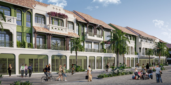 Phối cảnh khu townhouse mặt tiền 4m với chiều cao 3,5 tầng.
