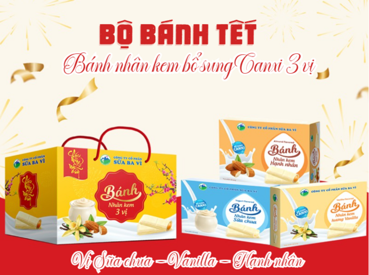 Bộ bánh Tết Bánh nhân kem bổ sung Canxi 3 vị.