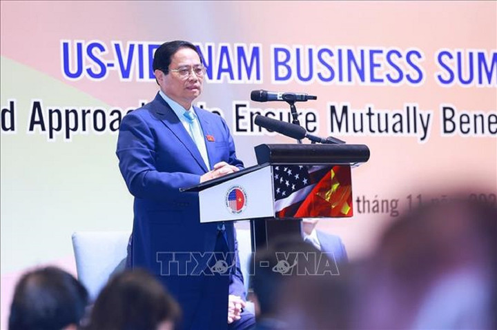 Thủ tướng Phạm Minh Chính phát biểu tại hội nghị. (Ảnh: TTXVN).