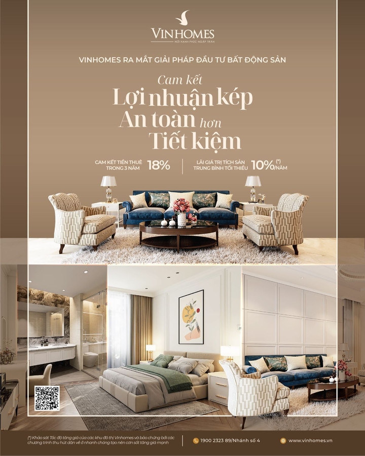 Chính sách “Cam kết lợi nhuận kép - An toàn hơn tiết kiệm” của Vinhomes, cùng tốc độ tăng giá trung bình ít nhất 10%/năm, sẽ đảm bảo lợi nhuận tối thiểu 16%/năm cho nhà đầu tư.