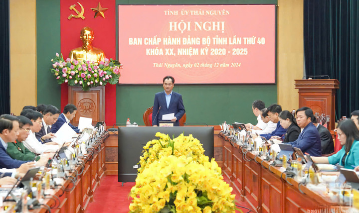 Bí thư Tỉnh ủy Trịnh Việt Hùng chủ trì Hội nghị. (Ảnh báo Thái Nguyên)