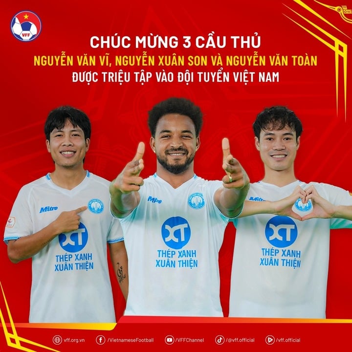 Nguyễn Văn Toàn, Nguyễn Văn Vĩ và Nguyễn Xuân Son được triệu tập bổ sung vào giờ chót.