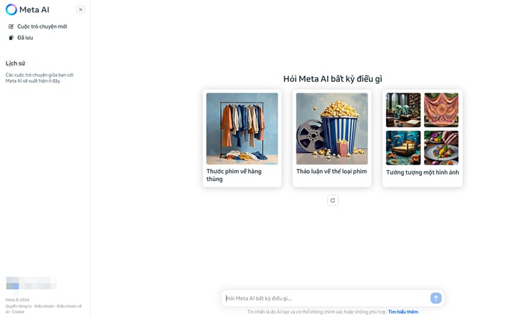 Giao diện của Meta AI. (Ảnh chụp màn hình)