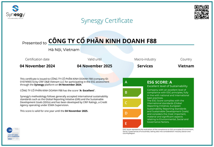 F88 được chứng nhận doanh nghiệp ESG bền vững - 1