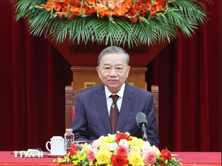 Tổng Bí thư Tô Lâm tại buổi tiếp Nhóm các chuyên gia, nhà khao học tham dự Lễ trao giải VinFuture. (Ảnh: Thống Nhất/TTXVN)