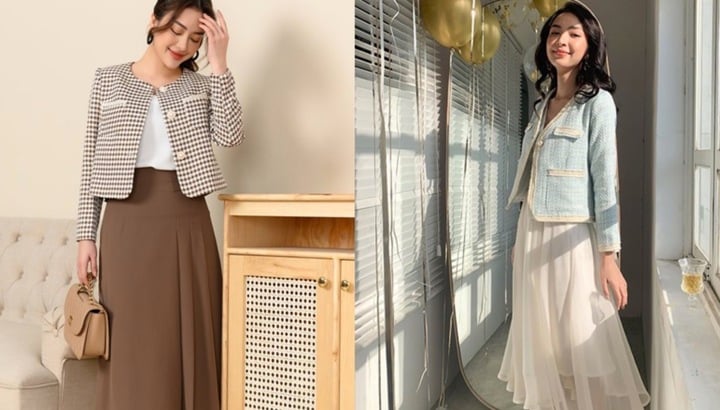 Áo khoác tweed có thể phối nhiều outfit khác nhau.