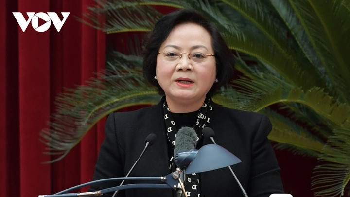 Bộ trưởng Bộ Nội vụ Phạm Thị Thanh Trà phát biểu tại hội nghị.