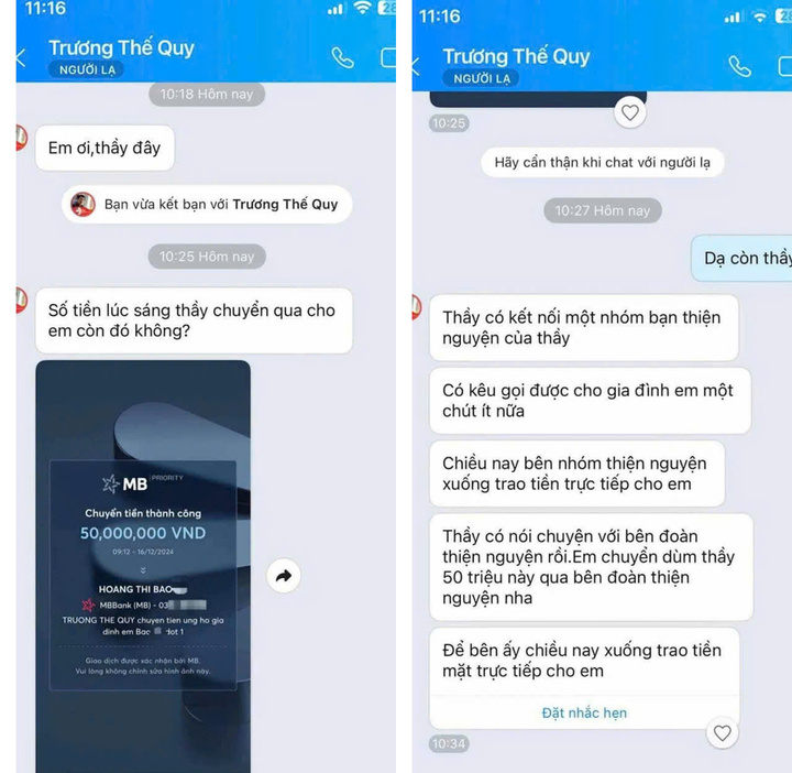 Kẻ xấu mạo danh thạc sĩ Trương Thế Quy để lừa tiền của nữ sinh Hoàng Thị Bảo V. (Ảnh: NVCC)