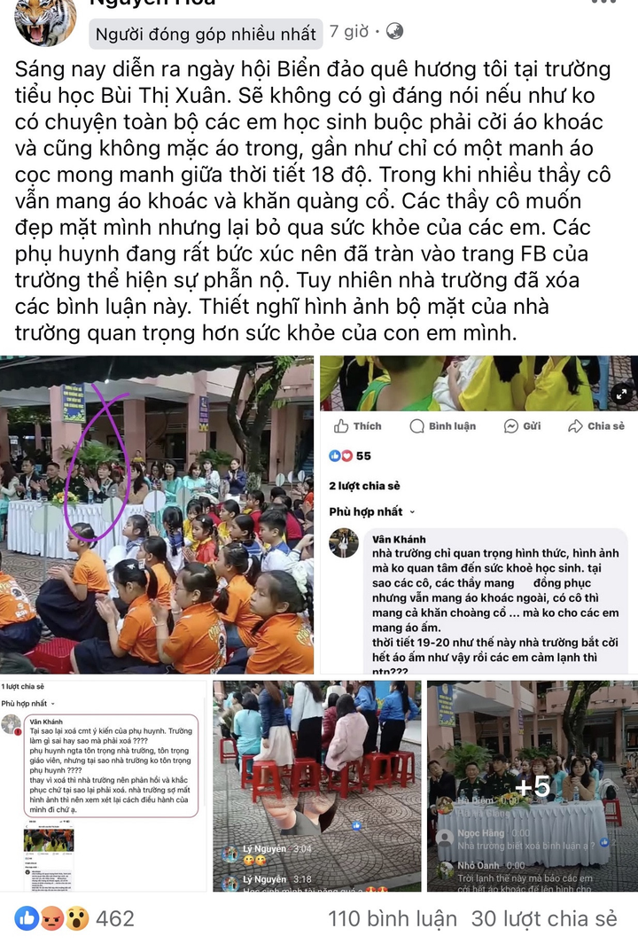 Phụ huynh phản ánh trên mạng xã hội. (Ảnh chụp màn hình)