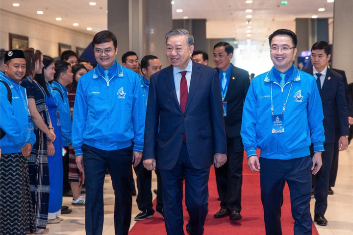 Tổng Bí thư Tô Lâm tới dự Đại hội đại biểu toàn quốc Hội Liên hiệp Thanh niên Việt Nam lần thứ IX. (Ảnh: Tuấn Minh)