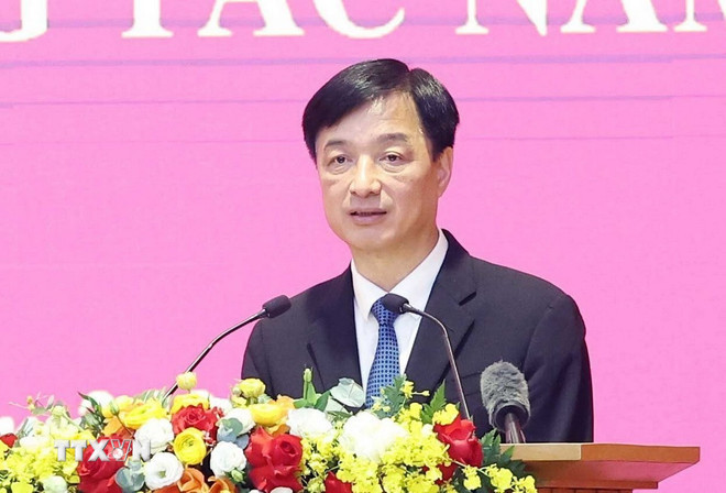 Bí thư Trung ương Đảng, Chánh Văn phòng Trung ương Đảng Nguyễn Duy Ngọc phát biểu. (Ảnh: Thống Nhất/TTXVN)