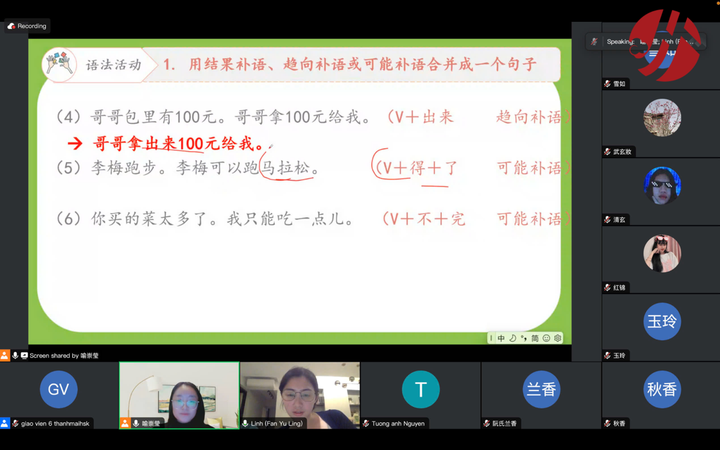 Lớp học tiếng Trung trực tuyến mà Ngọc Linh đang theo học. (Ảnh: Thanhmaihsk)