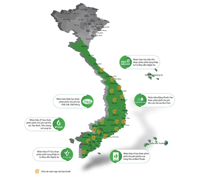 Phân bố các trạm nạp LPG của Gas South.