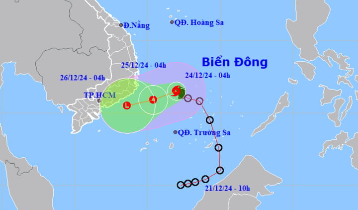 Dự báo đường đi, khu vực ảnh hưởng của bão số 10. (Nguồn: NCHMF)