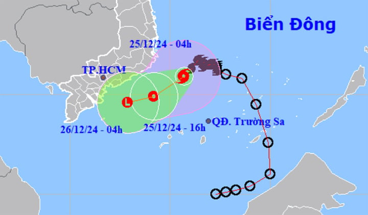 Dự báo đường đi, khu vực ảnh hưởng của bão số 10 trên Biển Đông. (Nguồn: NCHMF)