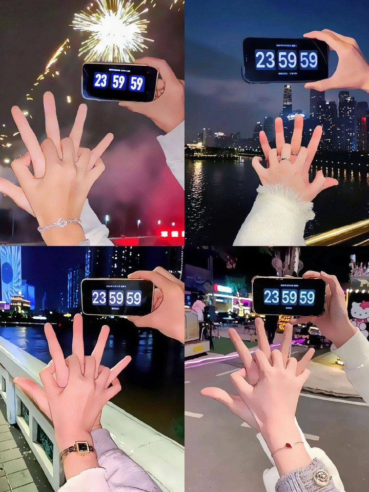 Tạo dáng năm tay nhau cùng đồng hồ đếm giờ. (Ảnh: Hội Riviu)