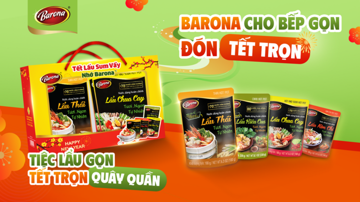 Hộp quà Tết Nước Dùng Hoàn Chỉnh Barona với 7 hương vị lẩu "hàng nhà" đa dạng và độc đáo