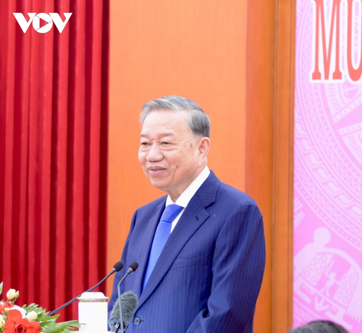 Tổng Bí thư Tô Lâm phát biểu tại buổi gặp mặt.