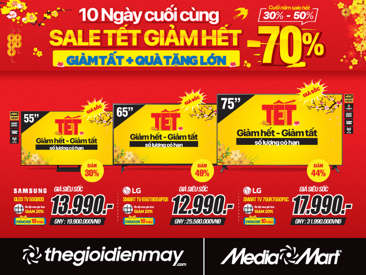 MediaMart giảm sốc 70% toàn bộ mặt hàng trong 10 ngày cuối cùng chào Xuân Ất Tỵ - 2