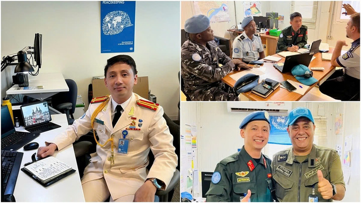 Trung tá Nguyễn Ngọc Hải (trái) và các hoạt động của anh tại Cục Hoạt động hòa bình Liên hợp quốc.