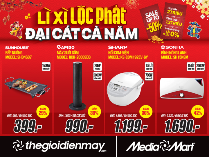 Mediamart Big Lucky Money在年初，極具令人震驚的折扣，最多可在30/1-4的商品中達到50％