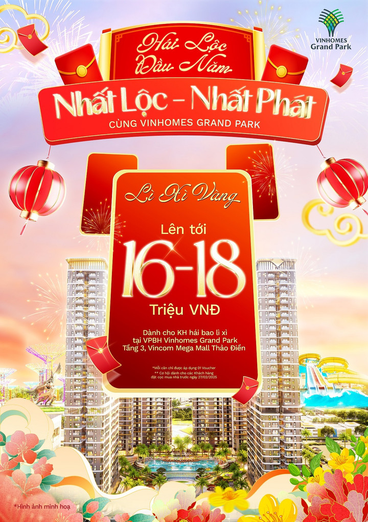 Khách hàng có cơ hội nhận lì xì “nhất lộc nhất phát” trị giá từ 16-18 triệu đồng khi mua nhà tại Vinhomes Grand Park.