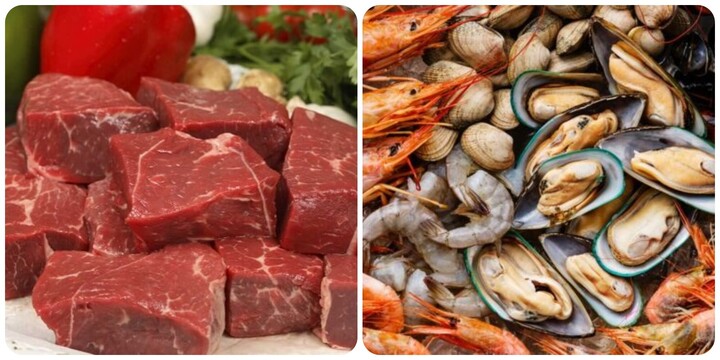 Thịt đỏ và động vật có vỏ rất giàu sắt.