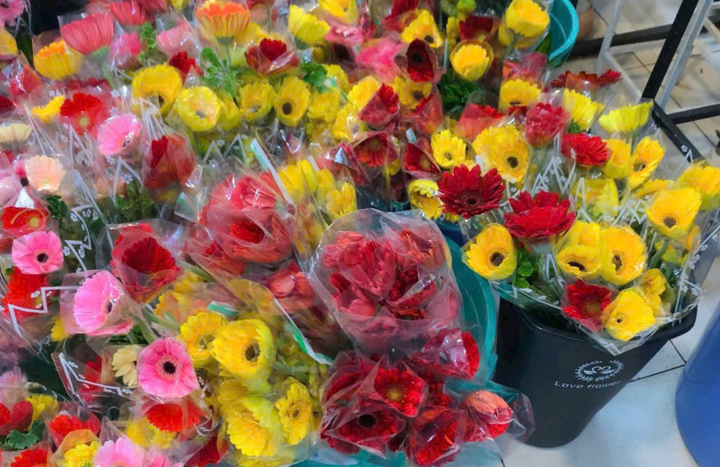 Giá hoa đồng tiền tăng gấp nhiều lần trong ngày vía thần Tài vì quan niệm tài lộc, may mắn. (Ảnh: H. Linh)