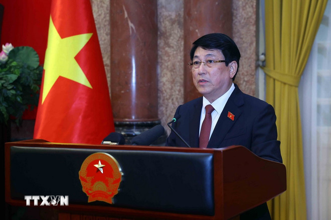 Chủ tịch nước Lương Cường phát biểu. (Ảnh: Lâm Khánh/ TTXVN)