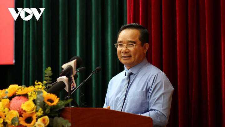 Tân Phó Bí thư Thành ủy TP.HCM Nguyễn Văn Được phát biểu nhận nhiệm vụ.