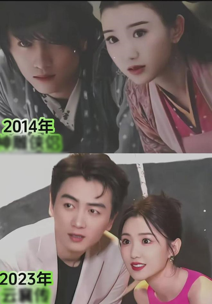 Trần Hiểu và Mao Hiểu Đồng trong “Thần điêu đại hiệp” năm 2014 (ảnh trên) và lần tái hợp thứ ba trong “Vân Tương truyện 1” năm 2023 (ảnh dưới).