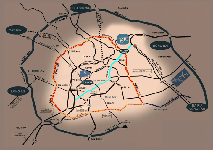 Bản đồ nút giao Tân Vạn và tuyến Vành Đai 3.