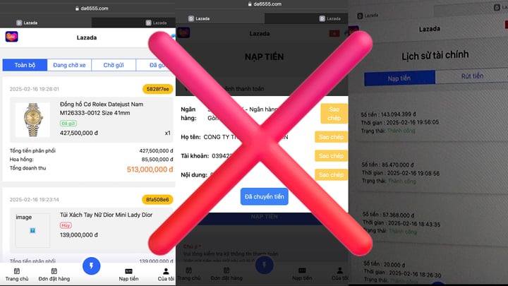 Lịch sử giao dịch của Lam Anh trên sàn TMĐT giả mạo.