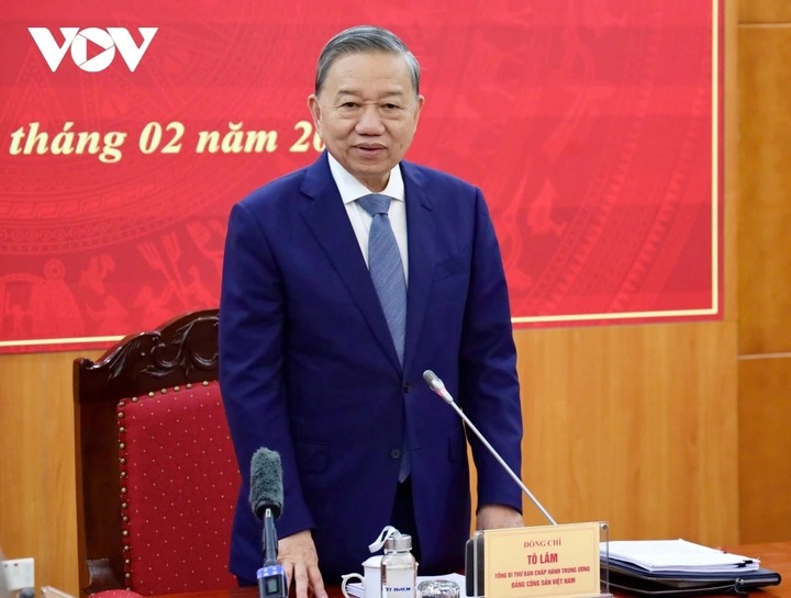 Tổng Bí thư Tô Lâm phát biểu tại buổi làm việc.