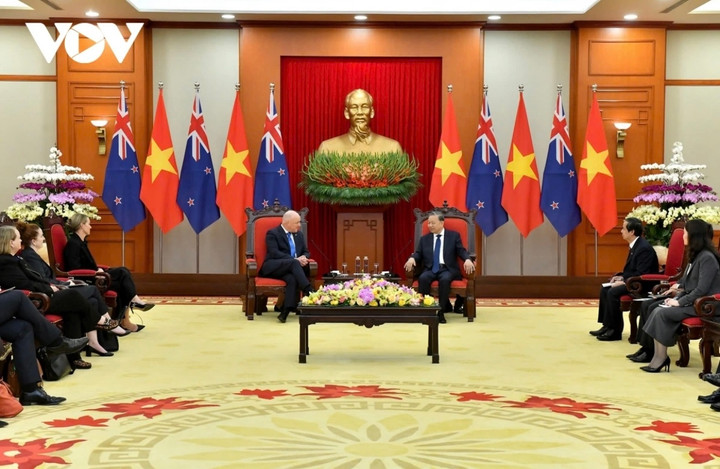 Tổng Bí thư Tô Lâm tiếp Thủ tướng New Zealand Christopher Luxon - Chủ tịch Đảng Quốc gia New Zealand tại Trụ sở Trung ương Đảng.